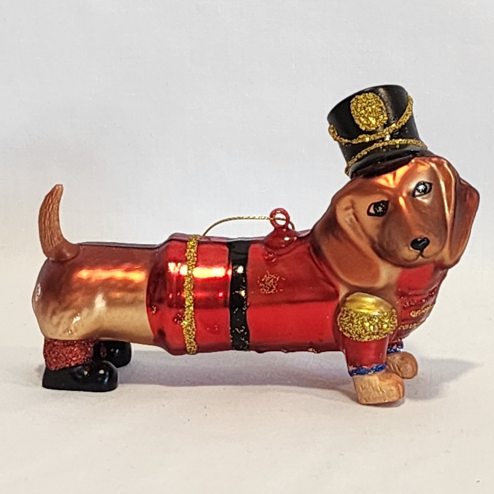 Nutcracker Dachshund Glass Christmas Ornament 5" Red Soldier Uniform Wiener Dog